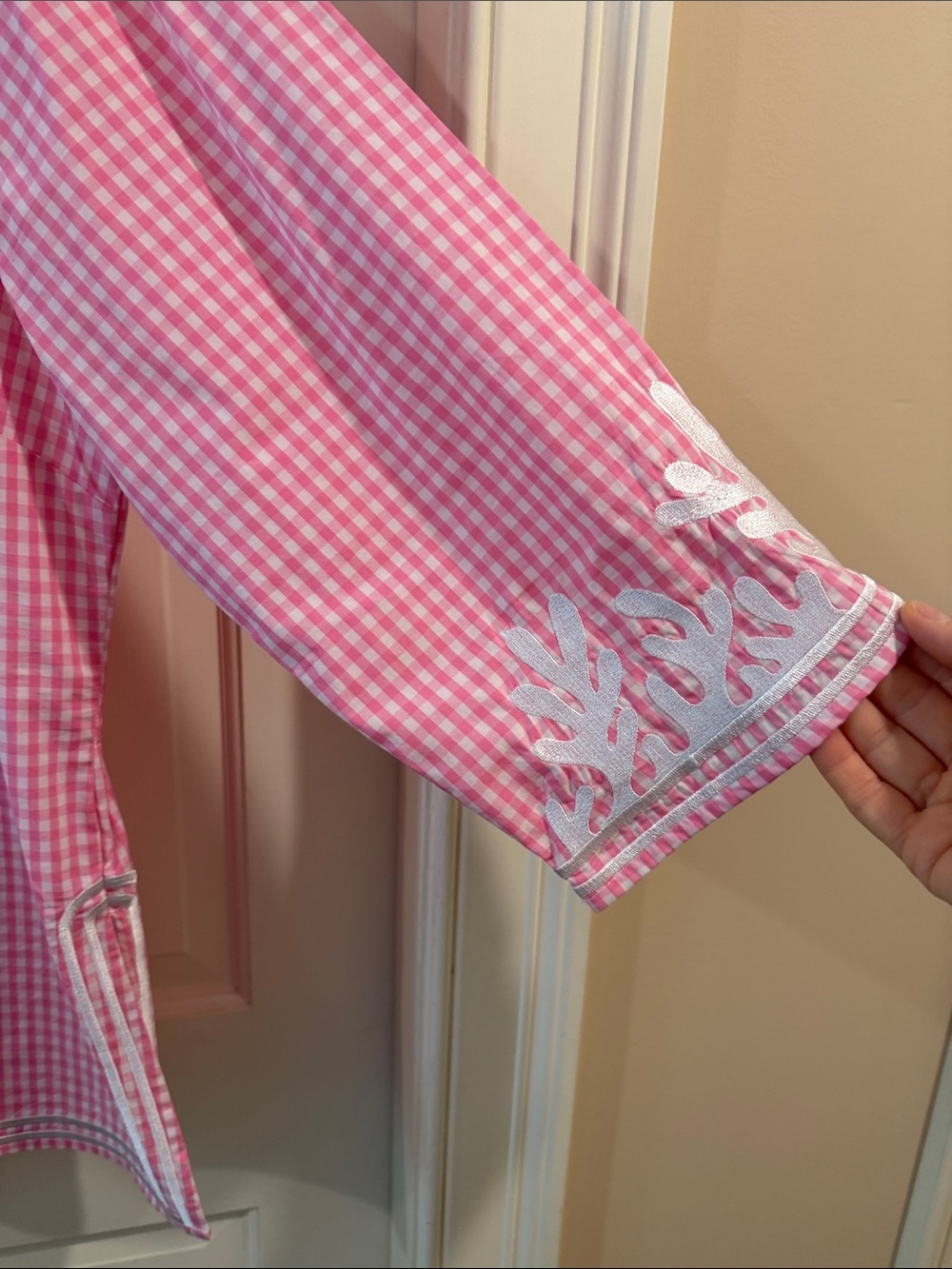 Gretchen Scott Designs Pink Gingham Tunic with White Embroidery - Picture 5 of 11